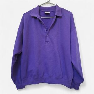 ⭐️3/$35 90s Vintage Button Up Collared Pullover  Purple Sweatshirt Large